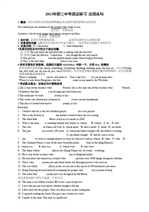 2013年初三中考语法复习 定语从句