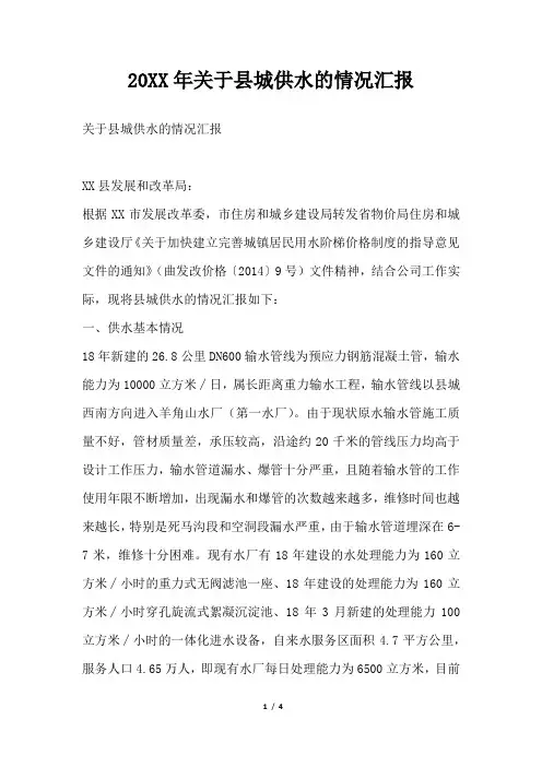 2019年关于县城供水的情况汇报