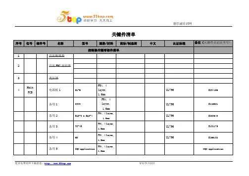 关键件清单