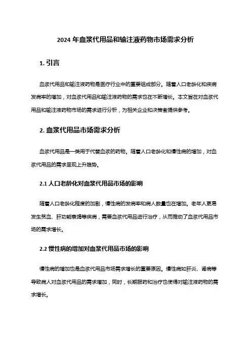 2024年血浆代用品和输注液药物市场需求分析