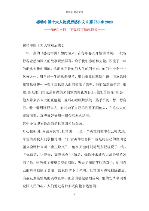 感动中国十大人物观后感作文5篇750字2020