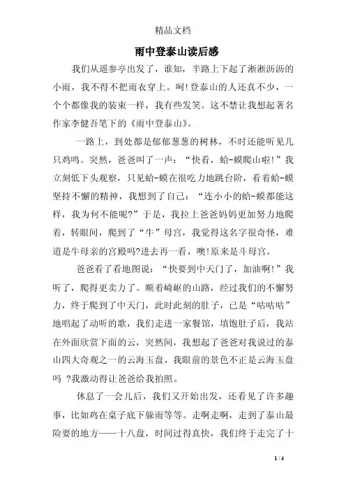 雨中登泰山读后感