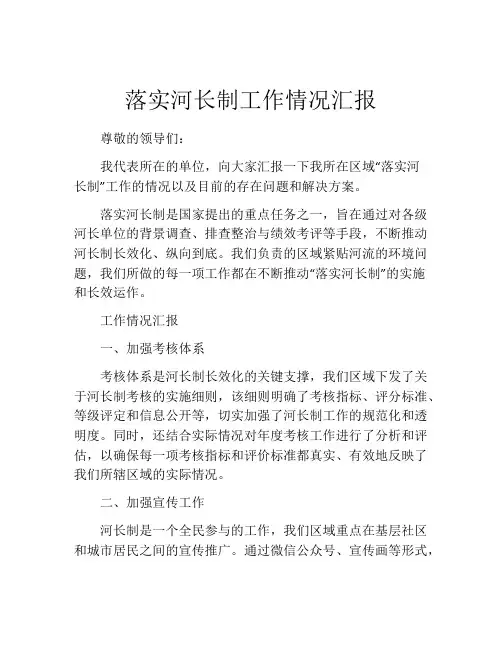 落实河长制工作情况汇报