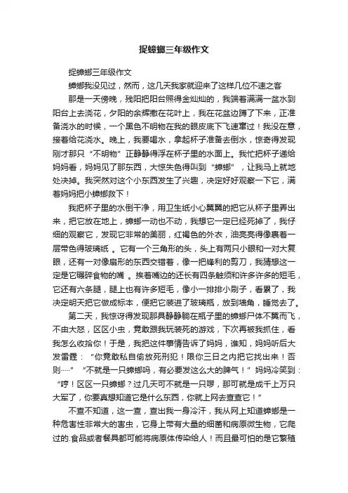 捉蟑螂三年级作文