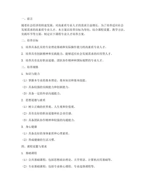 课程专业人才培养方案模板
