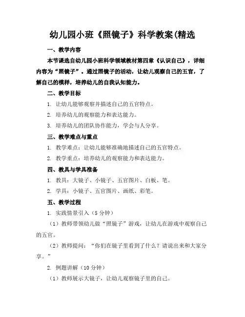 幼儿园小班《照镜子》科学教案(精选