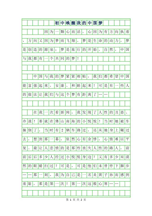 2019年初中作文600字-唤醒我的中国梦