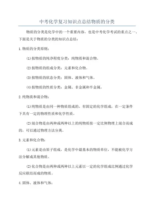 中考化学复习知识点总结物质的分类