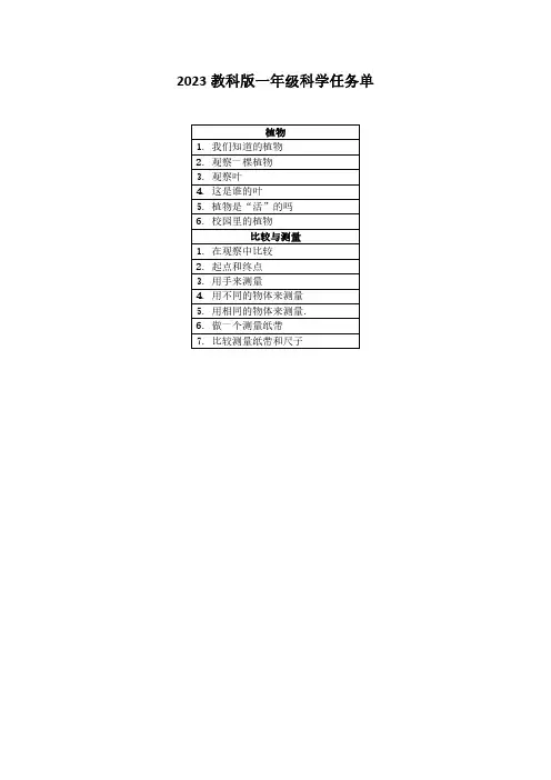 2023教科版一年级科学上册任务单(全册)