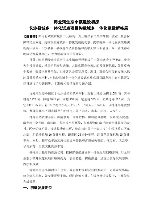 浔龙河生态小镇建设初探