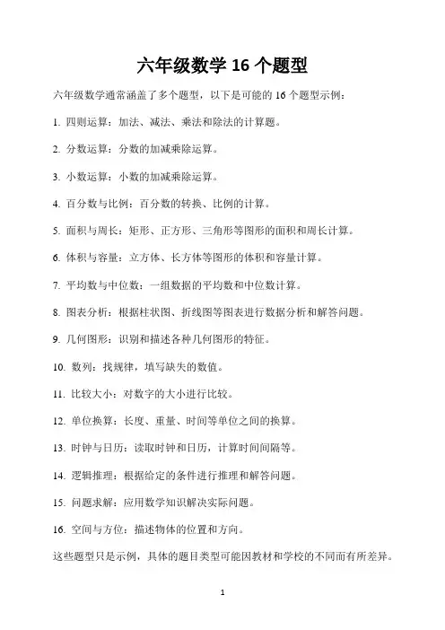 六年级数学16个题型
