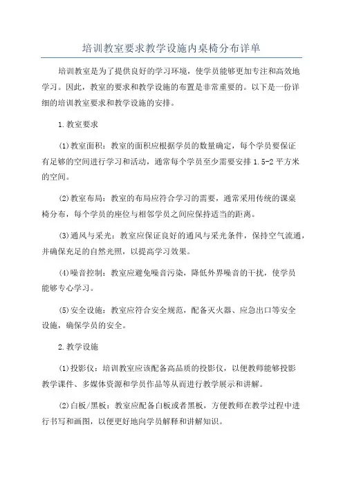 培训教室要求教学设施内桌椅分布详单