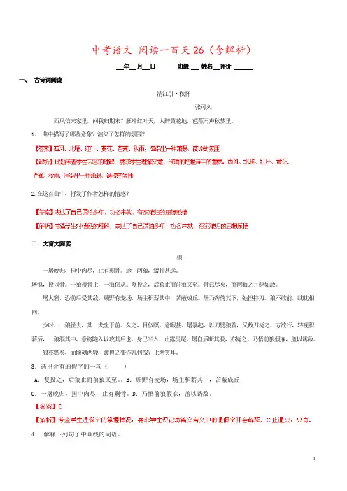 中考语文 阅读一百天26(含解析)