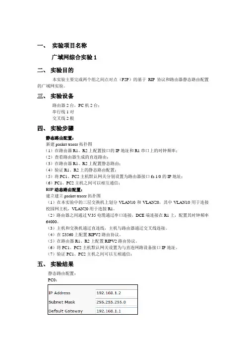 计算机网络实验报告(5)广域网综合实验1