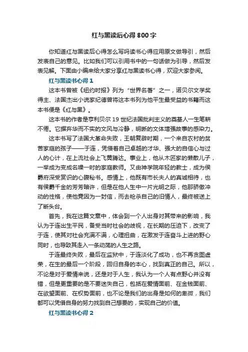 红与黑读后心得800字范文5篇