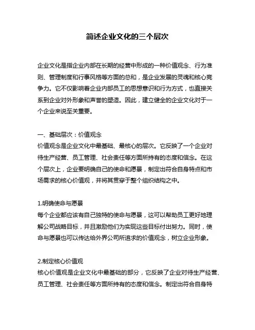简述企业文化的三个层次