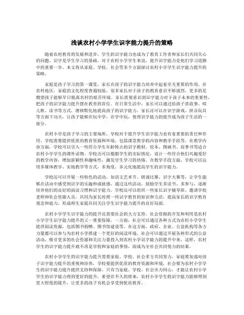 浅谈农村小学学生识字能力提升的策略
