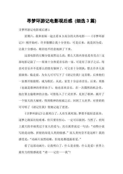 寻梦环游记电影观后感 (细选3篇)