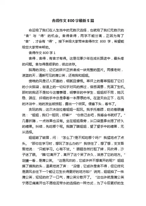 舍得作文800字最新5篇