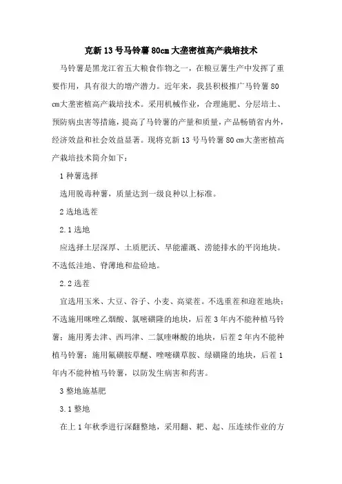 克新13号马铃薯80cm大垄密植高产栽培技术
