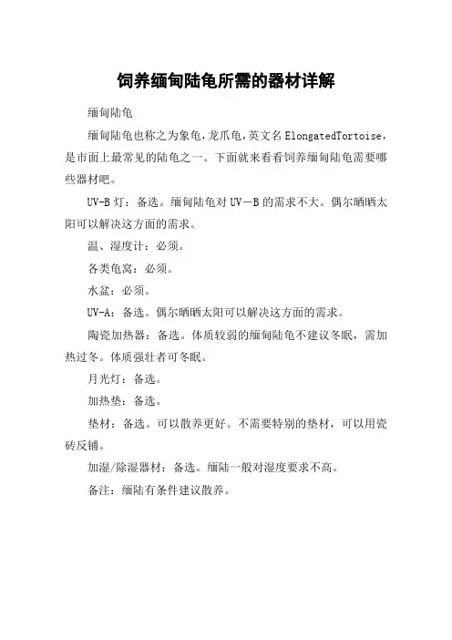 饲养缅甸陆龟所需的器材详解