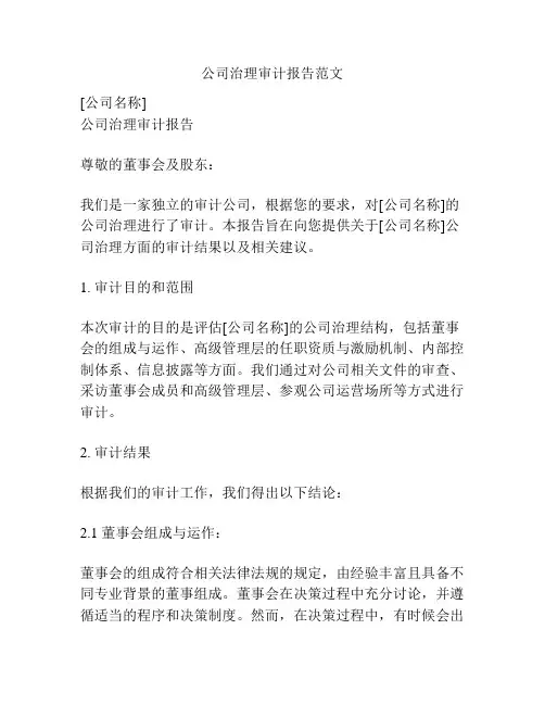 公司治理审计报告范文