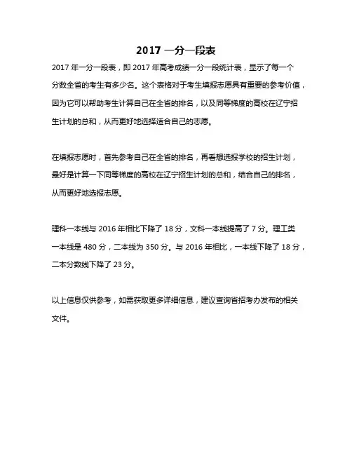 2017一分一段表
