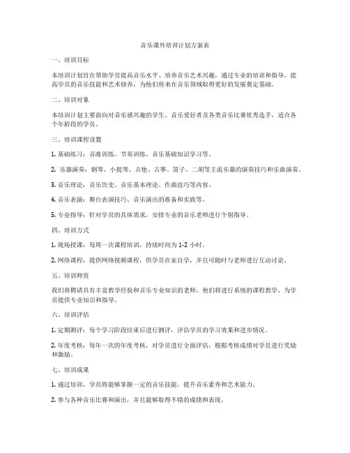 音乐课外培训计划方案表