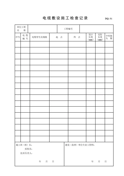 电缆敷设施工检查记录DQ1讲诉