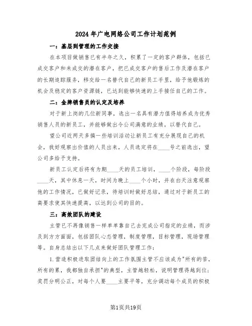 2024年广电网络公司工作计划范例（3篇）