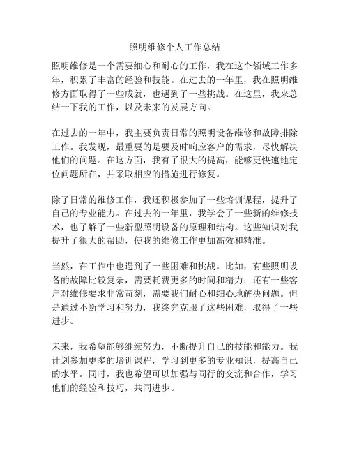 照明维修个人工作总结