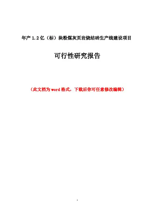 年产1.2亿(标)块粉煤灰页岩烧结砖生产线建设项目可行性研究报告