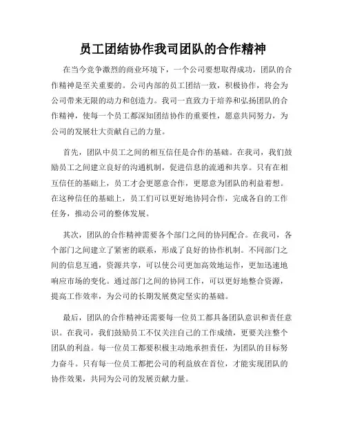 员工团结协作我司团队的合作精神