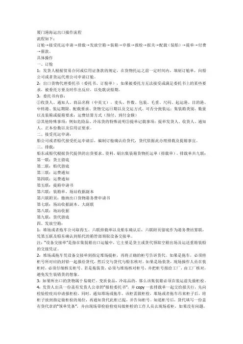 厦门港海运出口操作流程