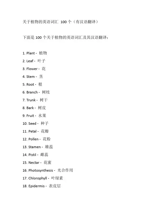 关于植物的英语词汇 100个(有汉语翻译)