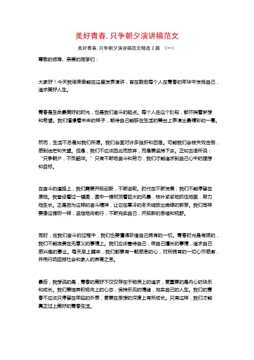美好青春,只争朝夕演讲稿范文2篇