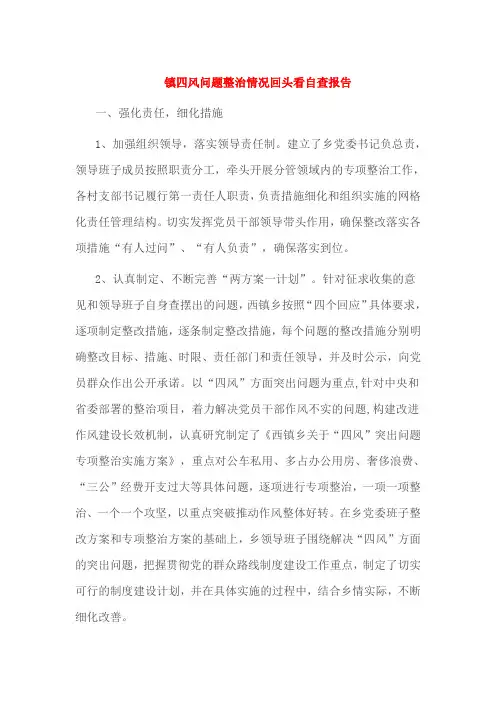 镇四风问题整治情况回头看自查报告