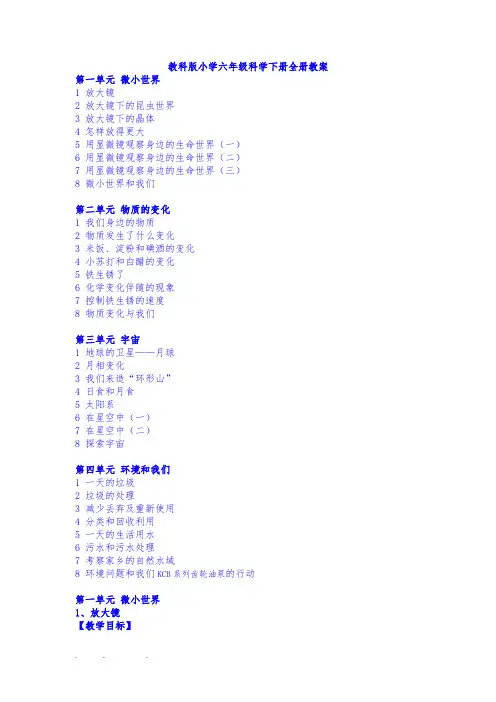 教科版小学六年级科学(下册)(全册)教(学)案
