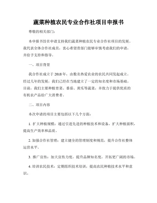 蔬菜种植农民专业合作社项目申报书