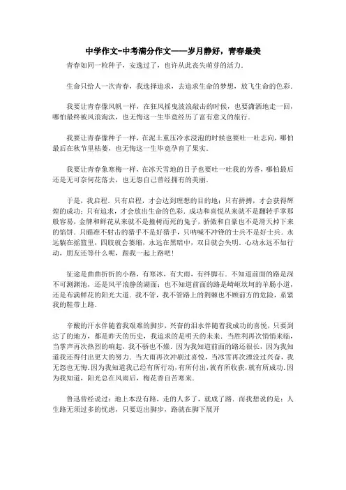 中学作文-中考满分作文——岁月静好,青春最美