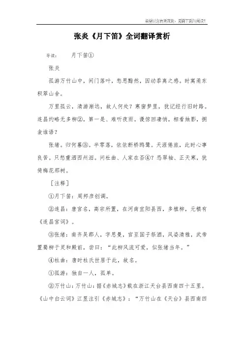 张炎《月下笛》全词翻译赏析