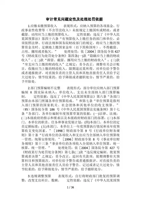 审计常见问题定性与处理处罚依据