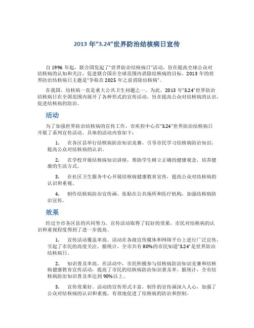 2013年“3.24”世界防治结核病日宣传总结