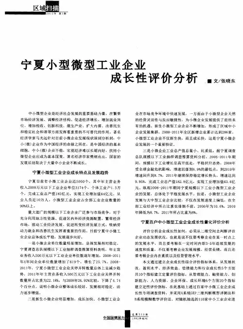 宁夏小型微型工业企业成长性评价分析