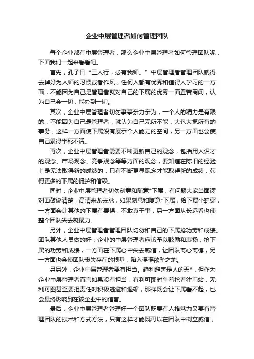 企业中层管理者如何管理团队