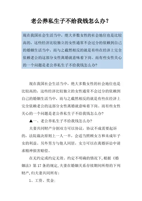 老公养私生子不给我钱怎么办？