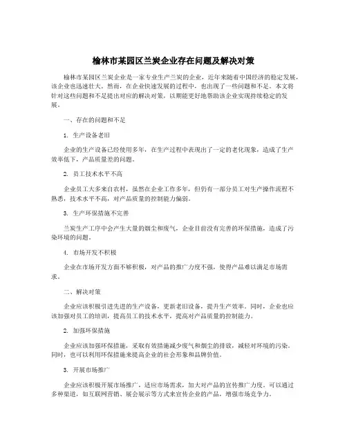 榆林市某园区兰炭企业存在问题及解决对策