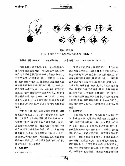鸭病毒性肝炎的诊疗体会