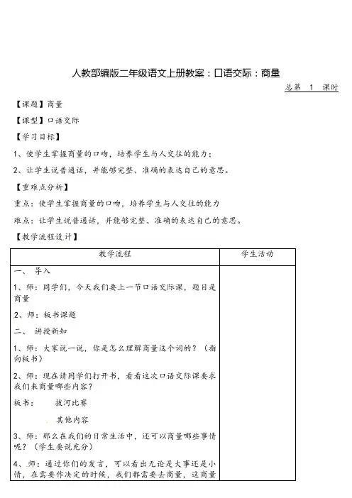 《口语交际：商量》公开课教案  优秀教学设计2