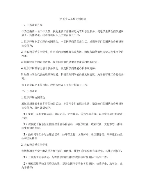 团委个人工作计划目标